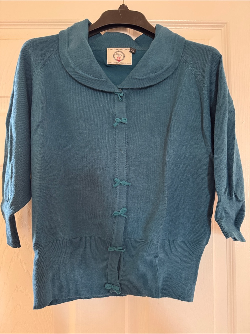 Dancing Days Teal Button-Front Knit Cardigan with Bow Detail
